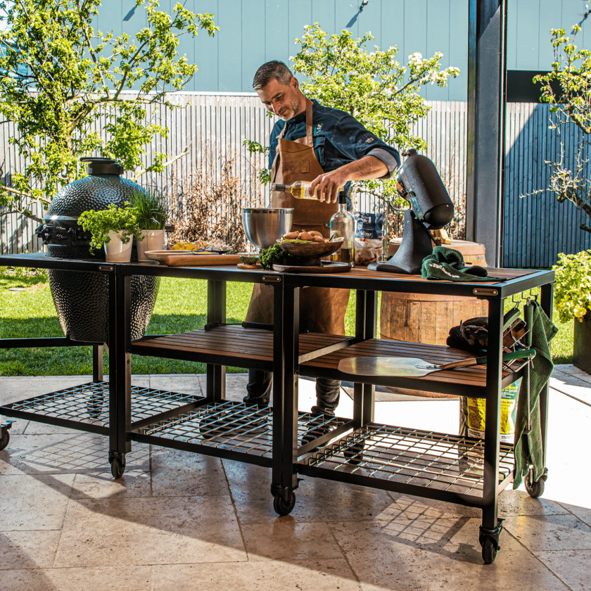 Large Big Green Egg in Modular Nest with Expansion and 3 Acacia Inserts Package - Image 3