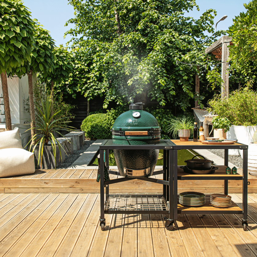 Large Big Green Egg in Modular Nest with Expansion and 3 Acacia Inserts Package - Image 4