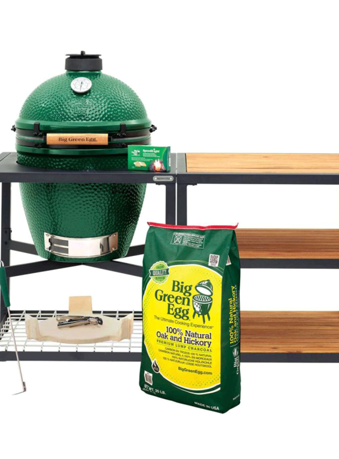 Large Big Green Egg in Modular Nest with Expansion and 3 Acacia Inserts Package
